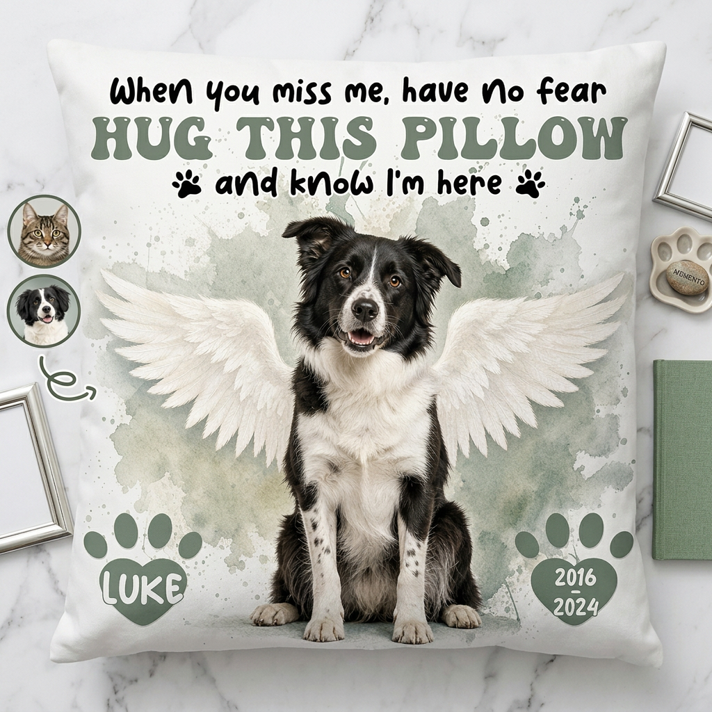 Personalized Pet Memorial Pillow with Photo - Custom Dog Cat Angel Wings Remembrance Gift - Image 3