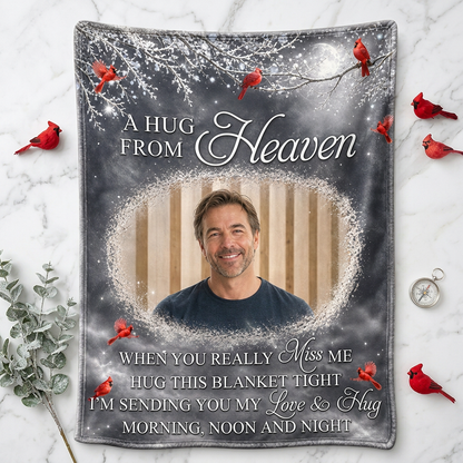 Personalized Photo A Hug From Heaven Memorial Fleece Blanket, Cardinal Sympathy Gift for Loss - Image 3
