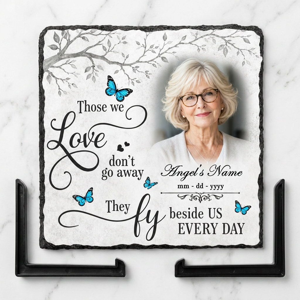 Personalized Memorial Garden Stone with Photo, Butterfly Sympathy Gift for Loved One - Image 3