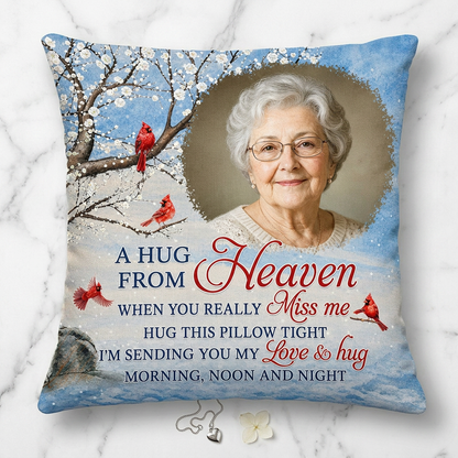 Personalized Photo Memorial Pillow A Hug From Heaven Cardinal Sympathy Gift for Loss of Loved One - Image 3