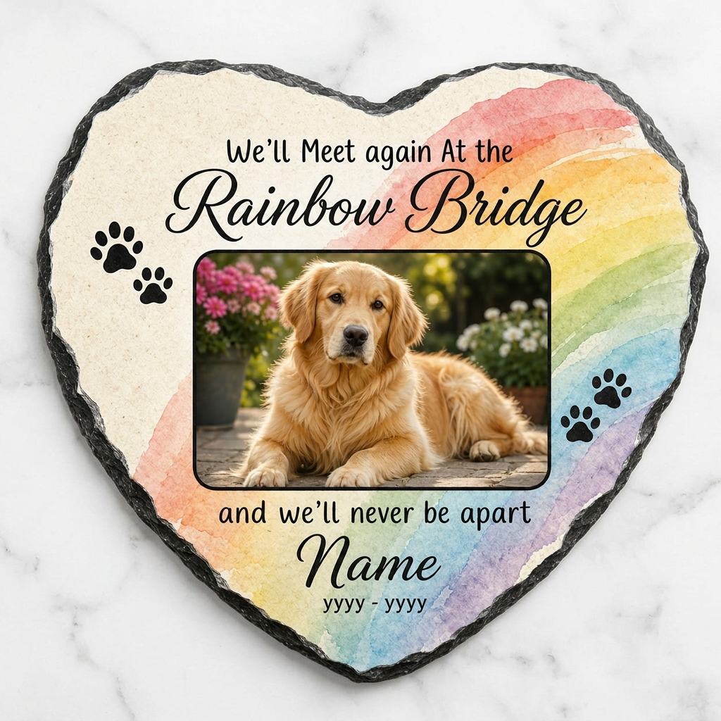 Personalized Dog Memorial Garden Stone, Pet Loss Gift, Rainbow Bridge Slate - Image 3