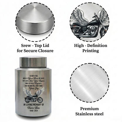 Personalized Motorcycle Riding in Heaven Stainless Steel Cremation Ashes Holder for Dad Brother Biker Condolence Bereavement Present Memorial Keepsake Urn, Memorial Gift, In Loving Memory - Image 3