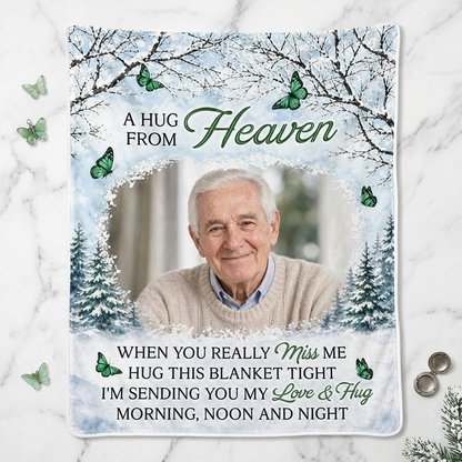 Personalized Memorial Photo Fleece Blanket - A Hug From Heaven Sympathy Gift for Loss of Father - Image 3