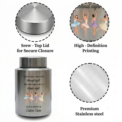 Personalized Ballet Ballerina Custom UV Printed Stainless Steel Female Dancer Loss Tribute Cremation Ashes Display 2 Sizes Small Large Memorial Keepsake Urn, Memorial Gift, In Loving Memory - Image 3