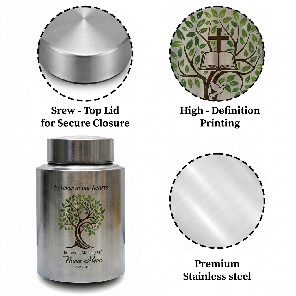 Personalized Tree of Life Stainless Steel Cremation Urn for Human Ashes Loss of Mother Father Remembrance Container Silver Black Gold Red Memorial Keepsake Urn, Memorial Gift, In Loving Memory - Image 3