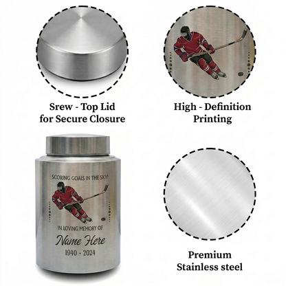 Personalized Ice Hockey UV Printed Stainless Steel Sports Fan Player Loss Funeral Ashes Display For Home Mantel Large And Small Memorial Keepsake Urn, Memorial Gift, In Loving Memory - Image 3