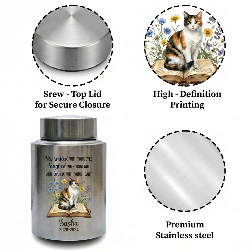 Personalized Pet Dog Cat Loss Stainless Steel Decorative Urn for Ashes Smiled With Your Eyes Quote Large Small Bereavement Memorial Keepsake Urn, Memorial Gift, In Loving Memory - Image 3