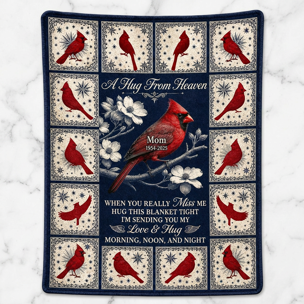 Personalized Cardinal Memorial Fleece Blanket - A Hug From Heaven Gift for Loss of Mom - Image 3