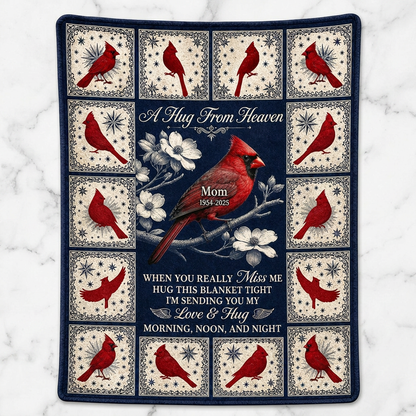 Personalized Cardinal Memorial Fleece Blanket - A Hug From Heaven Gift for Loss of Mom - Image 3