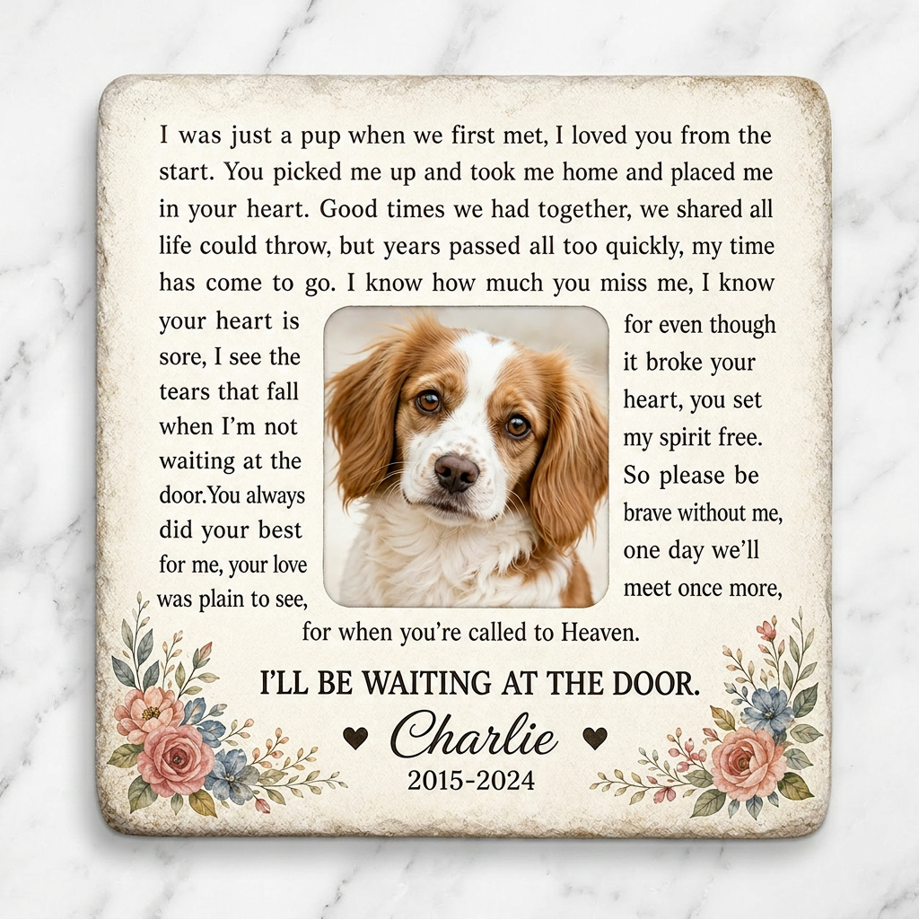 Personalized Dog Memorial Garden Stone – I Will Be Waiting at the Door Gift - Image 3