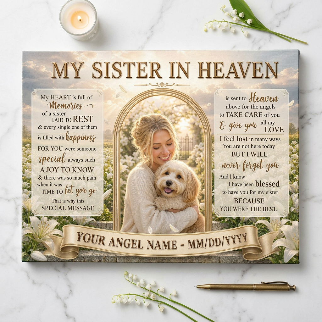 Personalized Sister Memorial Wall Canvas, My Sister In Heaven Photo Remembrance Gift - Image 3