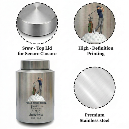 Personalized Golf Players Golfing UV Print Stainless Steel Urn for Adult Male Human Ashes Dad Grandpa Husband Loss Large Decorative Memorial Keepsake Urn, Memorial Gift, In Loving Memory - Image 3