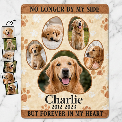 Personalized Pet Memorial Photo Fleece Blanket for Dog Loss - Paw Print Keepsake Gift - Image 3