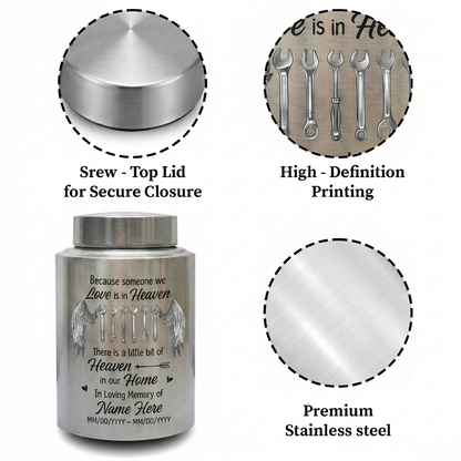 Personalized Mechanic Man Stainless Steel Urn Because Someone We Love Is In Heaven For Dad Father Husband, Small And Large Sizes, Memorial Keepsake Urn, Memorial Gift, In Loving Memory - Image 3