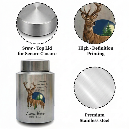 Personalized Deer Hunting Silhouette Stainless Steel Urn for Outdoorsman Dad Grandpa Husband, Hunting In Heaven Custom Adult Ashes Holder, Memorial Keepsake Urn, Memorial Gift, In Loving Memory - Image 3