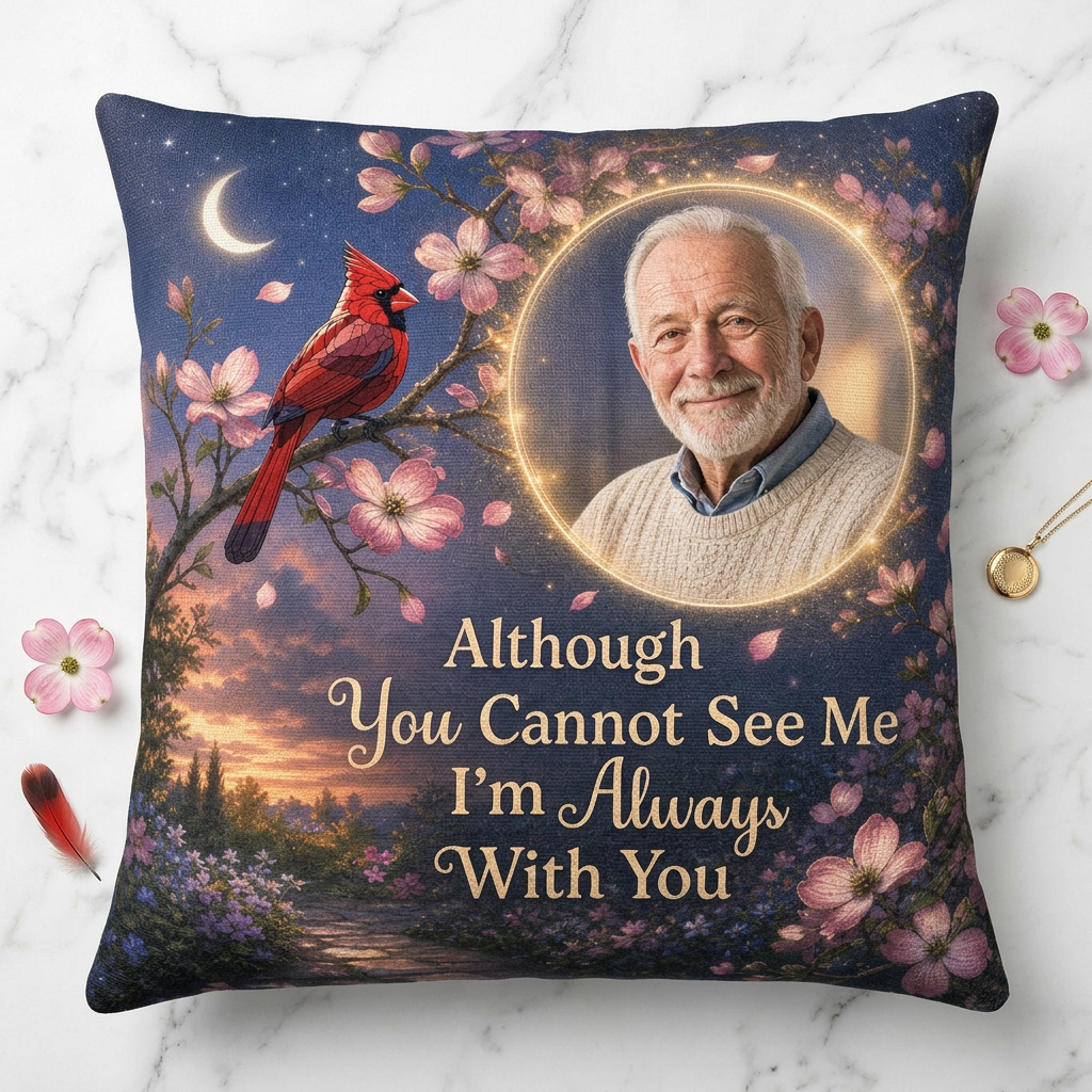 Personalized Photo Memorial Pillow with Cardinal - Although You Cannot See Me Sympathy Gift - Image 3