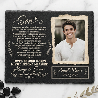 Personalized Son Memorial Garden Stone – Custom Photo Slate Plaque for Loss of Son - Image 3