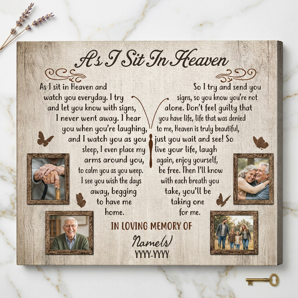 Personalized Memorial Wall Canvas As I Sit In Heaven Sympathy Gift For Loss Of Loved One - Image 3