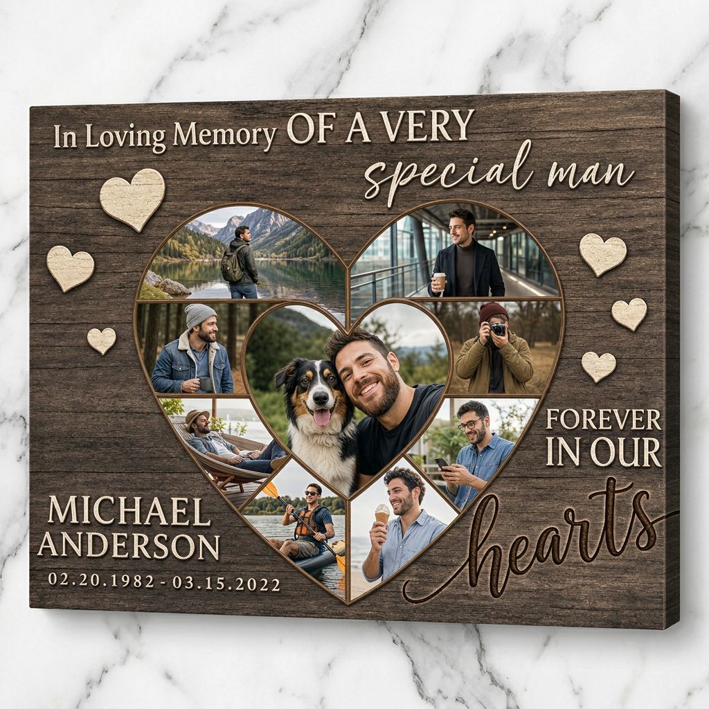 Personalized Memorial Canvas For Loss of Brother Heart Collage Wall Art Gift - Image 3