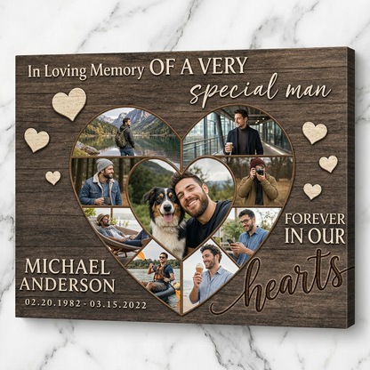 Personalized Memorial Canvas For Loss of Brother Heart Collage Wall Art Gift - Image 3
