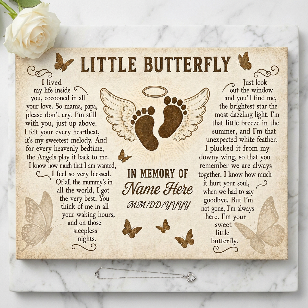Personalized Miscarriage Memorial Canvas Pregnancy Loss Wall Art Butterfly Baby Remembrance Gift - Image 3