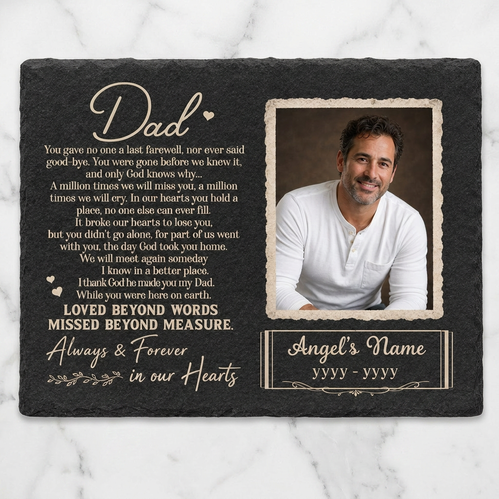 Personalized Dad Memorial Garden Stone – Rectangle Slate Gift for Loss of Father - Image 3