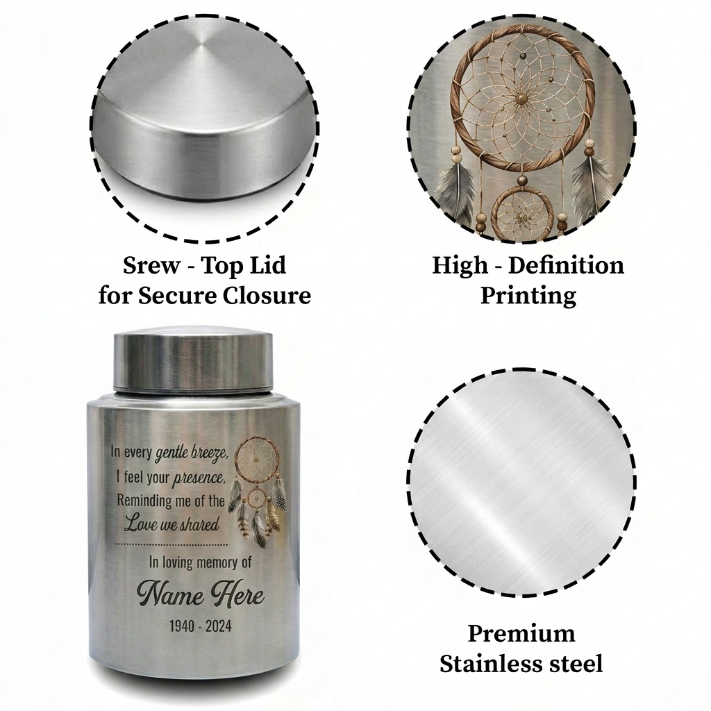 Personalized Native American Dreamcatcher Stainless Steel Sympathy Gift for Loss of Loved One Decorative Funeral Ash Container UV Print Memorial Keepsake Urn, Memorial Gift, In Loving Memory - Image 3