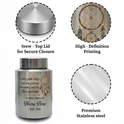 Personalized Native American Dreamcatcher Stainless Steel Sympathy Gift for Loss of Loved One Decorative Funeral Ash Container UV Print Memorial Keepsake Urn, Memorial Gift, In Loving Memory - Image 3