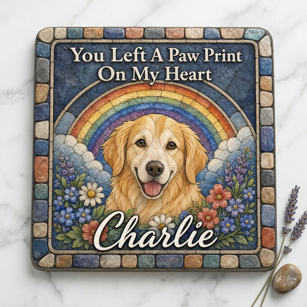 Personalized Dog Memorial Garden Stone – Paw Print Rainbow Bridge Pet Loss Gift - Image 3