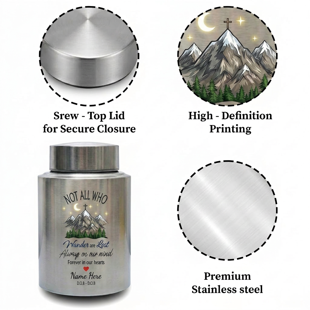 Personalized Forest Camping Outdoor Stainless Steel UV Printed Urn for Camper Nature Lover Adult Human Ashes Sympathy Condolence 5.9in 7.5in Memorial Keepsake Urn, Memorial Gift, In Loving Memory - Image 3
