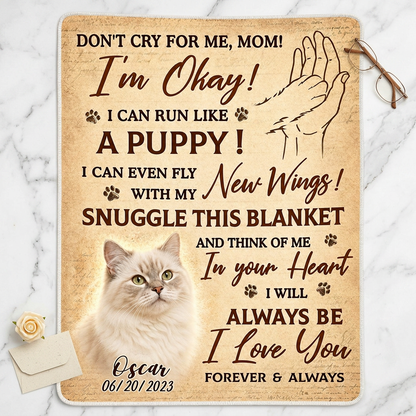 Personalized Cat Memorial Photo Fleece Blanket - Pet Loss Sympathy Gift for Cat Moms - Image 3