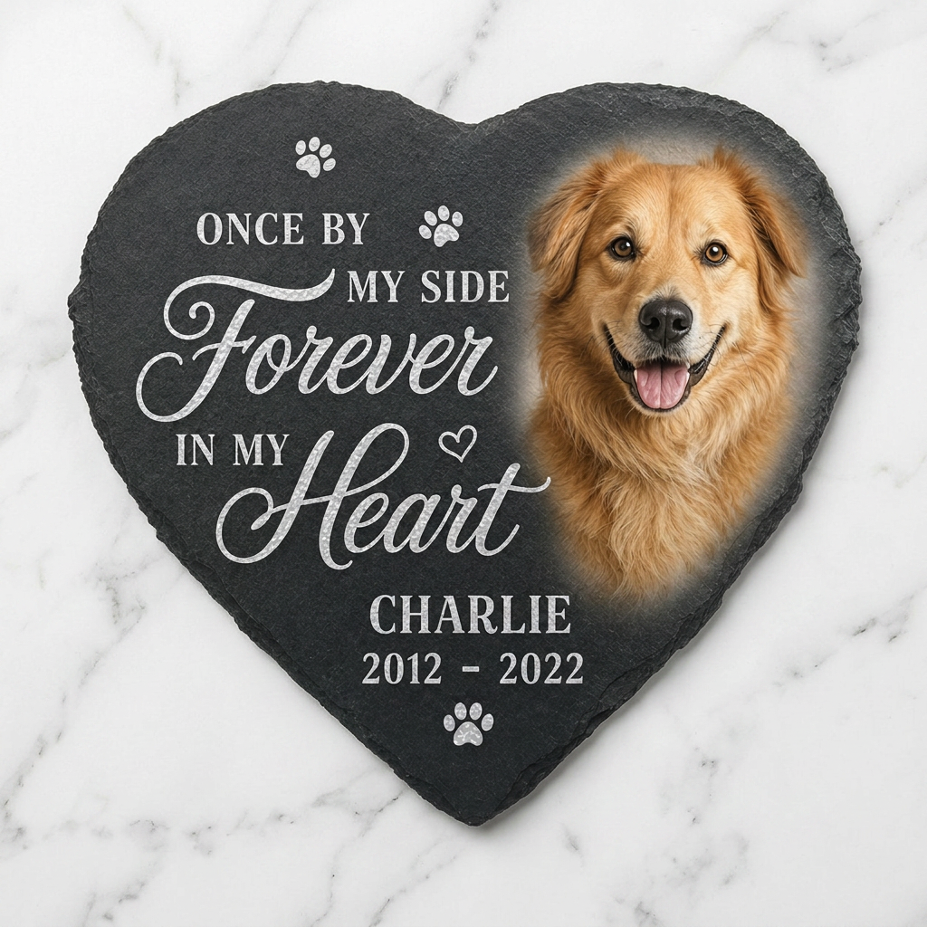Personalized Heart Shaped Dog Memorial Stone with Photo – Pet Loss Gift - Image 3