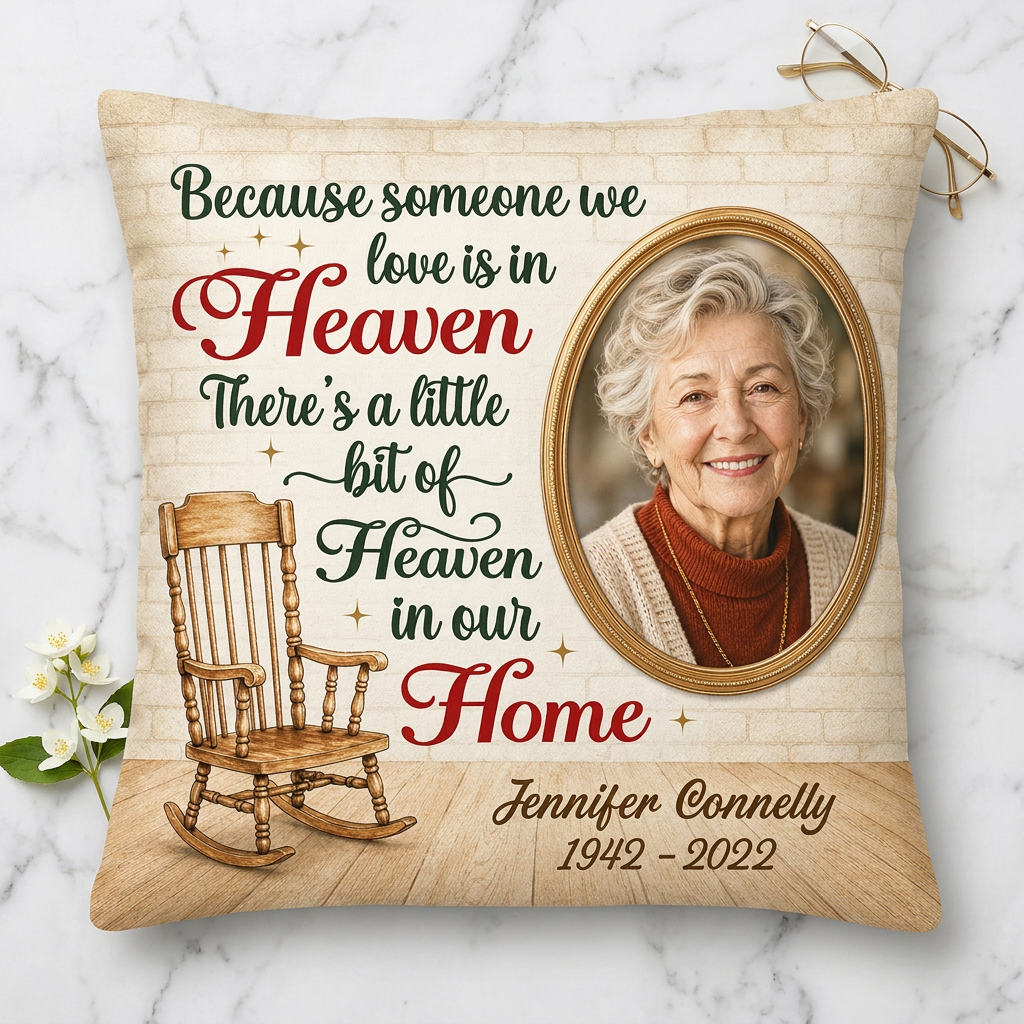 Personalized Memorial Photo Pillow Because Someone We Love Is In Heaven Remembrance Gift - Image 3