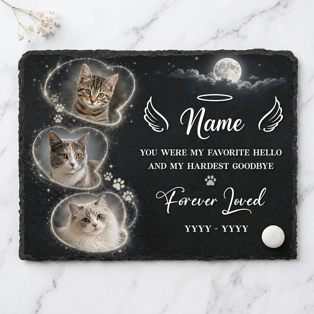 Personalized Cat Memorial Slate Stone Plaque with Photos – Custom Pet Loss Gift - Image 3