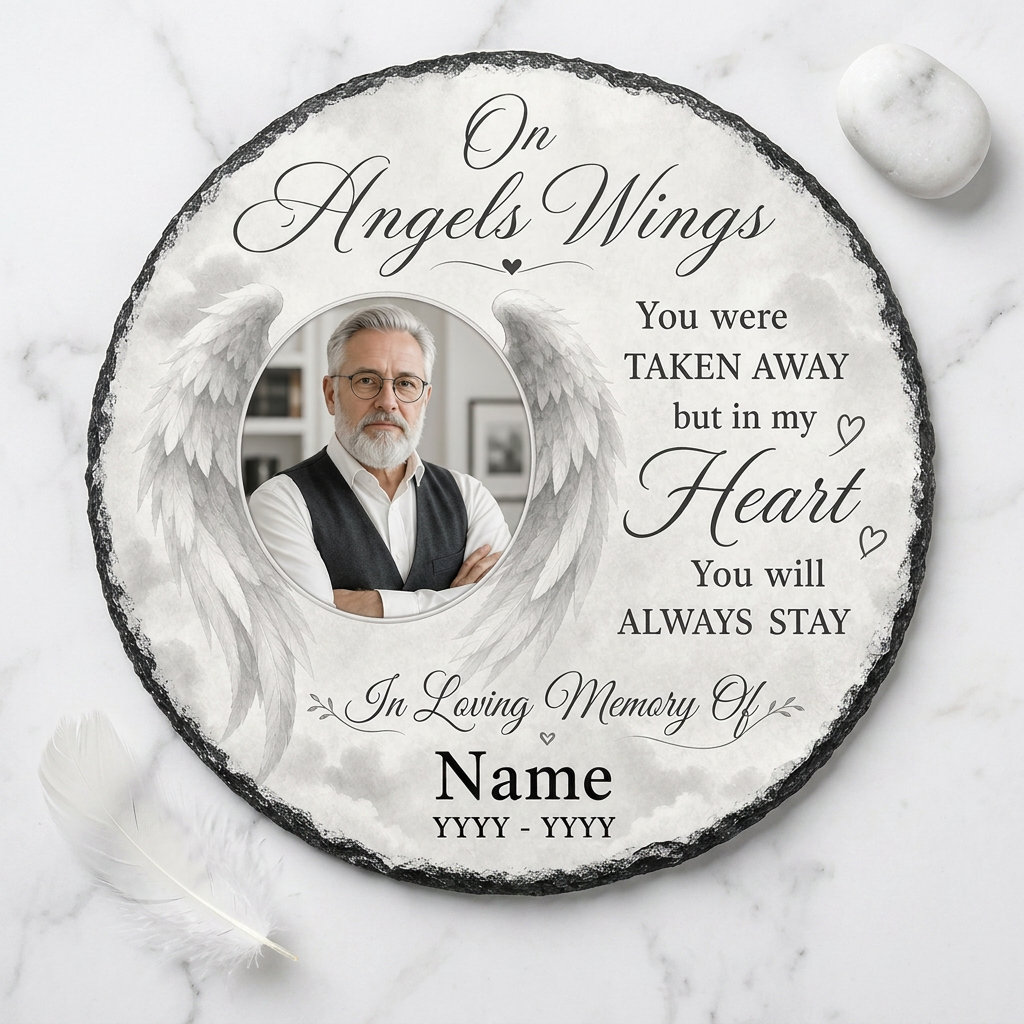 Personalized Angel Wings Memorial Garden Stone – Custom Photo Slate Plaque Bereavement Gift - Image 3