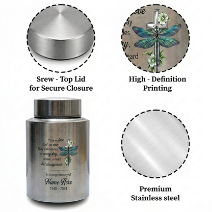 Personalized Dragonfly Floral Cross Stainless Steel UV Printed Funeral Burial Ash Storage for Adult Male Female Human Ashes 5.9in or 7.5in Memorial Keepsake Urn, Memorial Gift, In Loving Memory - Image 3