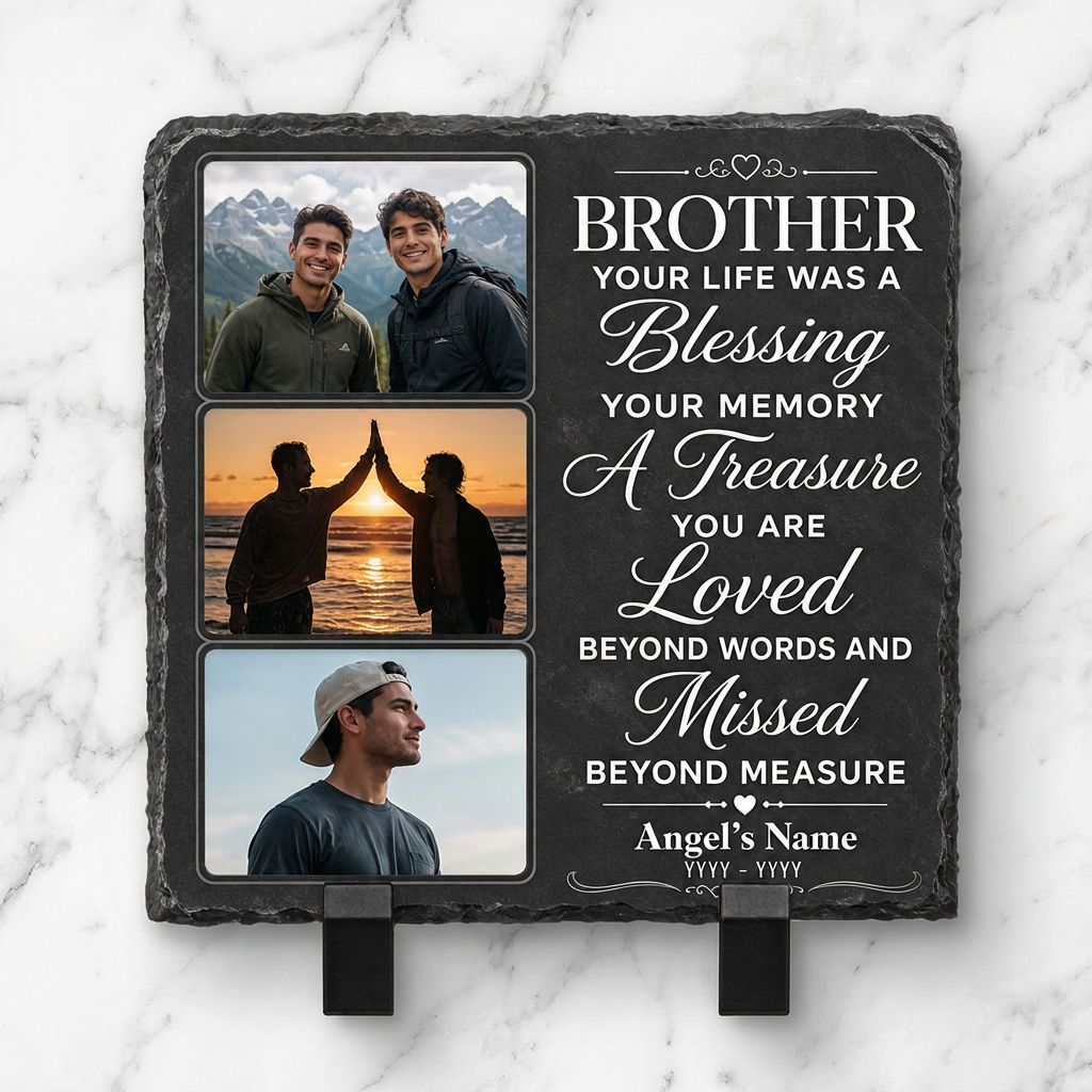 Personalized Brother Memorial Photo Slate Stone – Sympathy Remembrance Gift - Image 3