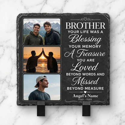 Personalized Brother Memorial Photo Slate Stone – Sympathy Remembrance Gift - Image 3