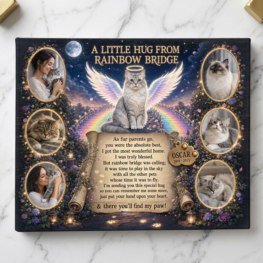 Personalized Pet Memorial Wall Canvas - Cat Loss Rainbow Bridge Photo Print Gift - Image 3