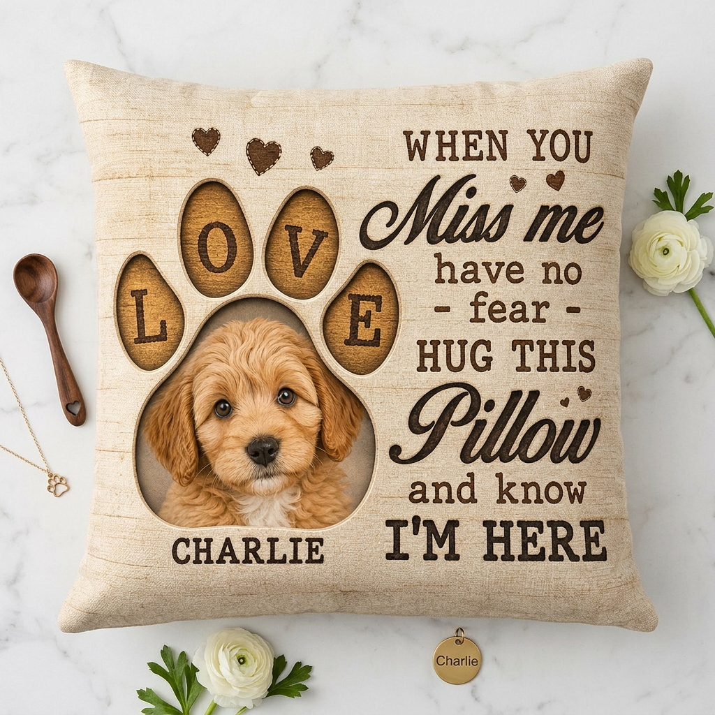 Personalized Pet Memorial Photo Pillow, Hug This Pillow And Know I'm Here, Dog Loss Sympathy Gift - Image 3