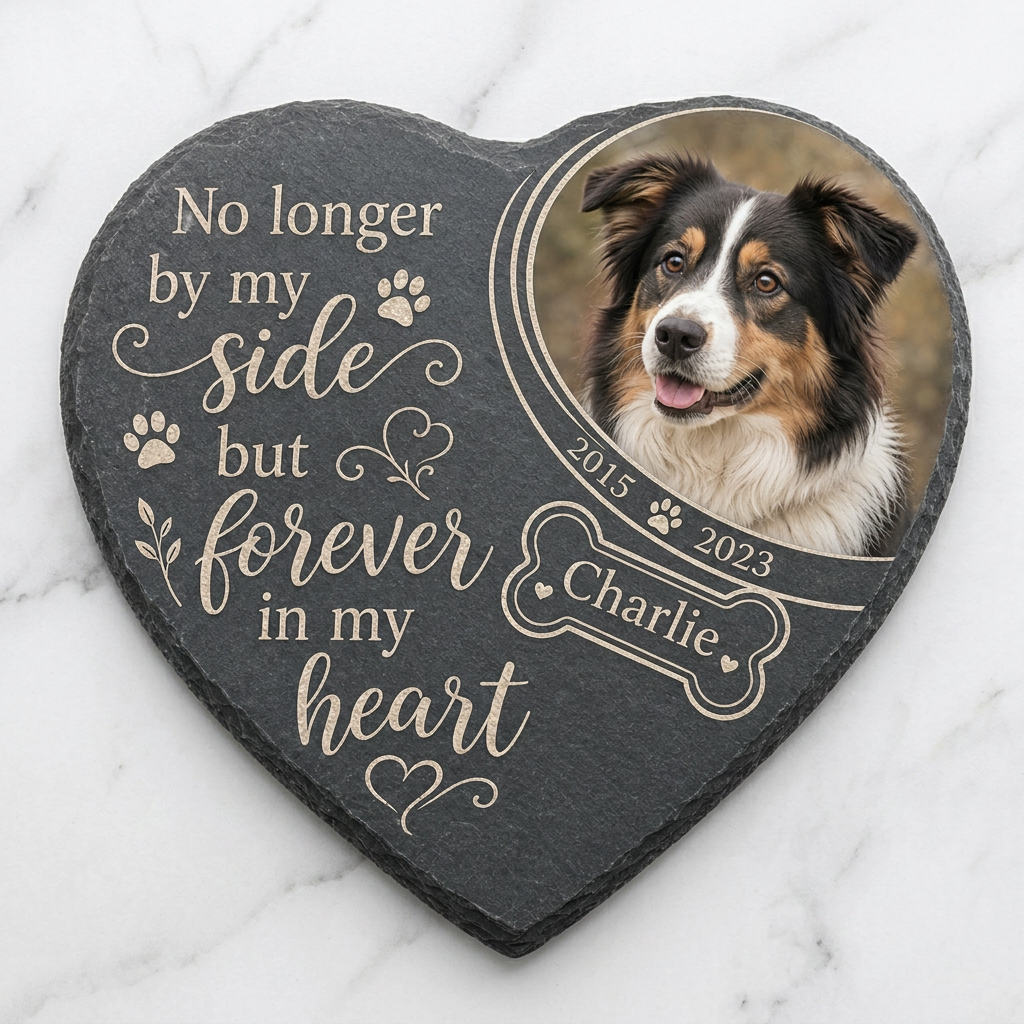 Personalized Heart-Shaped Pet Memorial Garden Stone with Photo for Dog Loss - Image 3