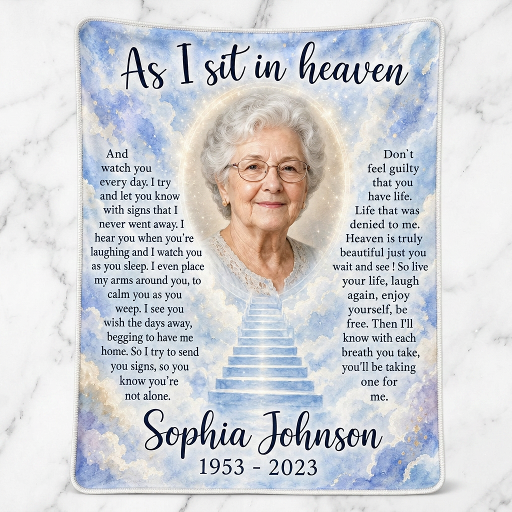 Personalized As I Sit In Heaven Memorial Photo Fleece Blanket - Sympathy Gift For Mom Grandma - Image 3