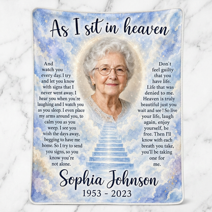 Personalized As I Sit In Heaven Memorial Photo Fleece Blanket - Sympathy Gift For Mom Grandma - Image 3
