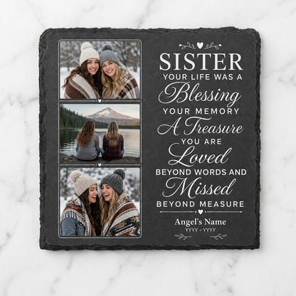 Personalized Sister Memorial Photo Slate Stone, Custom Remembrance Keepsake Gift - Image 3