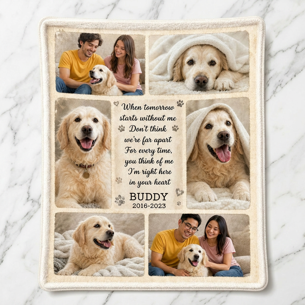Personalized Pet Memorial Photo Fleece Blanket - Dog Loss Remembrance Gift for Owners - Image 3