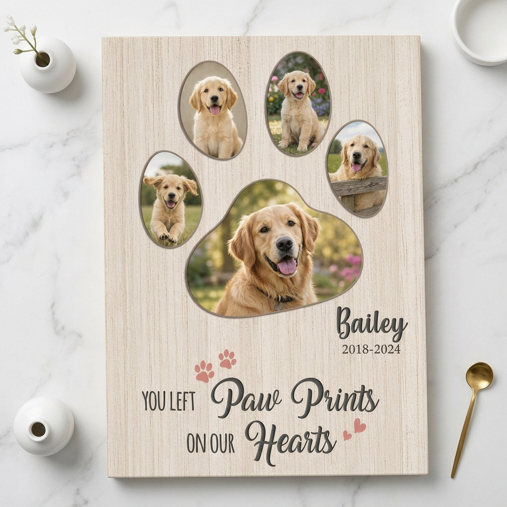 Personalized Dog Memorial Canvas Paw Prints On Our Hearts Pet Loss Gift - Image 3