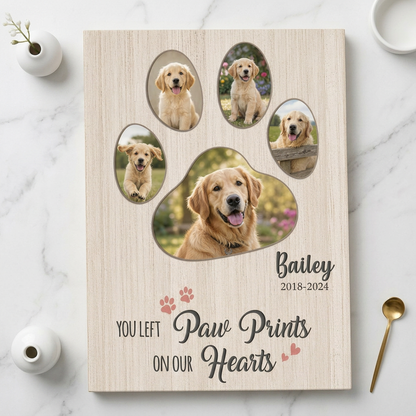 Personalized Dog Memorial Canvas Paw Prints On Our Hearts Pet Loss Gift - Image 3