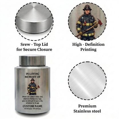 Personalized Firefighter Fireman Silhouette Stainless Steel Cremation Urn First Responder Tribute Adult Male Female Ashes Holder Silver Memorial Keepsake Urn, Memorial Gift, In Loving Memory - Image 3