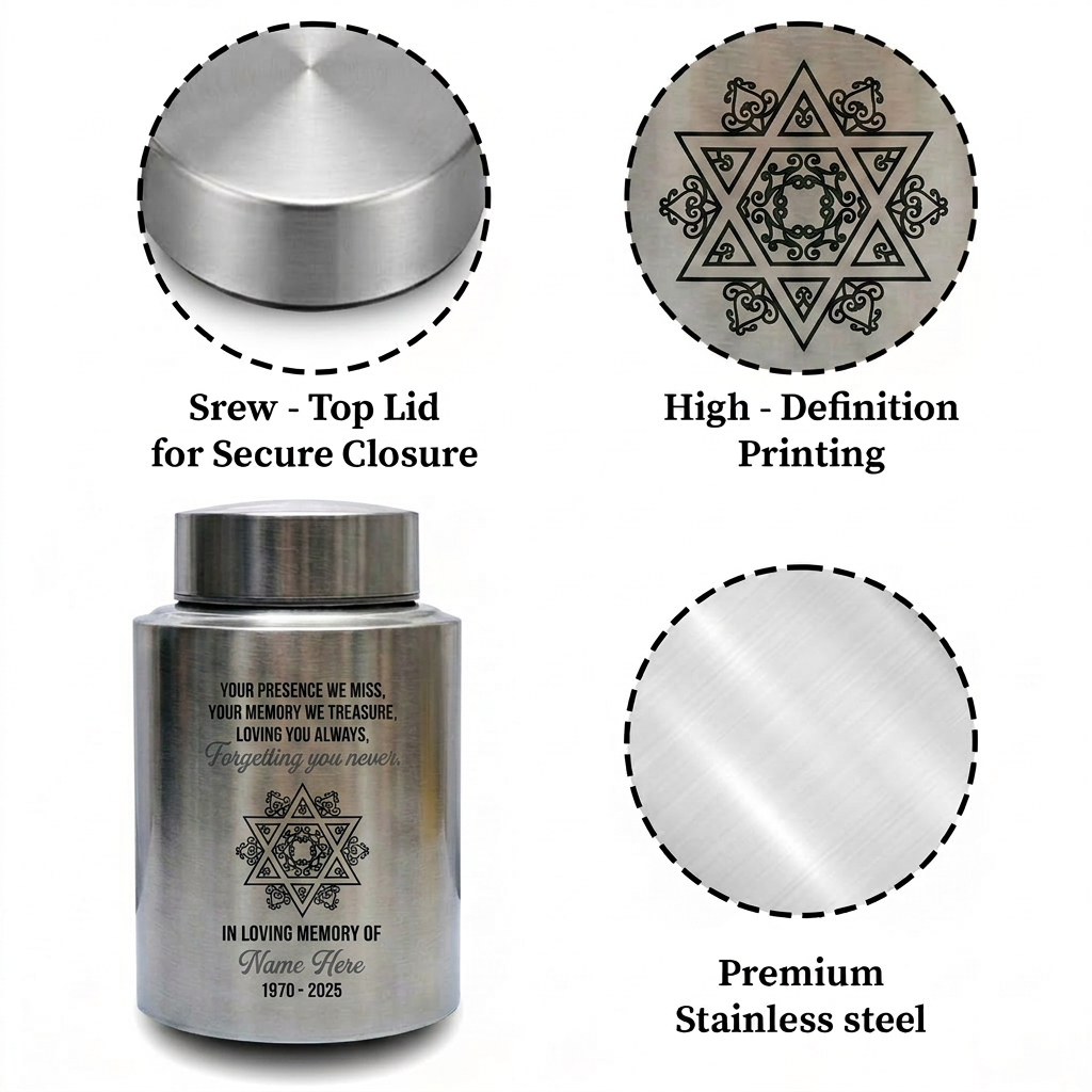 Personalized Jewish Star of David Tree of Life UV Print Cremation Ash Container for Loss of Mother Father Sympathy Present 2 Sizes Memorial Keepsake Urn, Memorial Gift, In Loving Memory - Image 3