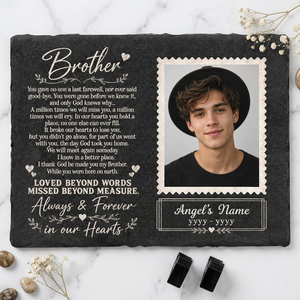 Personalized Brother Memorial Garden Stone – Photo Slate Plaque Gift for Loss of Brother - Image 3